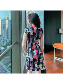Outlet Retro short sleeve dress flowers cheongsam for women