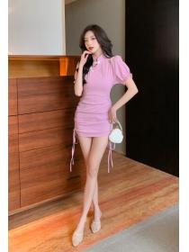 Outlet Drawstring short sleeve dress summer cheongsam for women