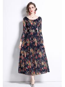 Outlet Printing round neck autumn long dress for women