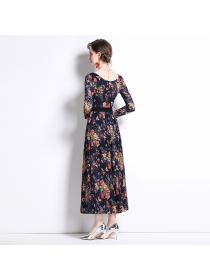 Outlet Printing round neck autumn long dress for women