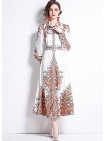 Outlet Printing lapel long sleeve fashion spring dress