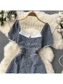 On Sale Square collar slim denim temperament embroidery retro dress