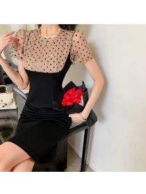 On Sale Gauze pinched waist embroidered temperament splice dress