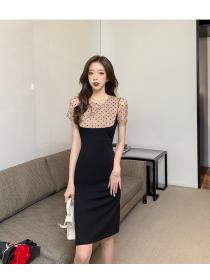 On Sale Gauze pinched waist embroidered temperament splice dress