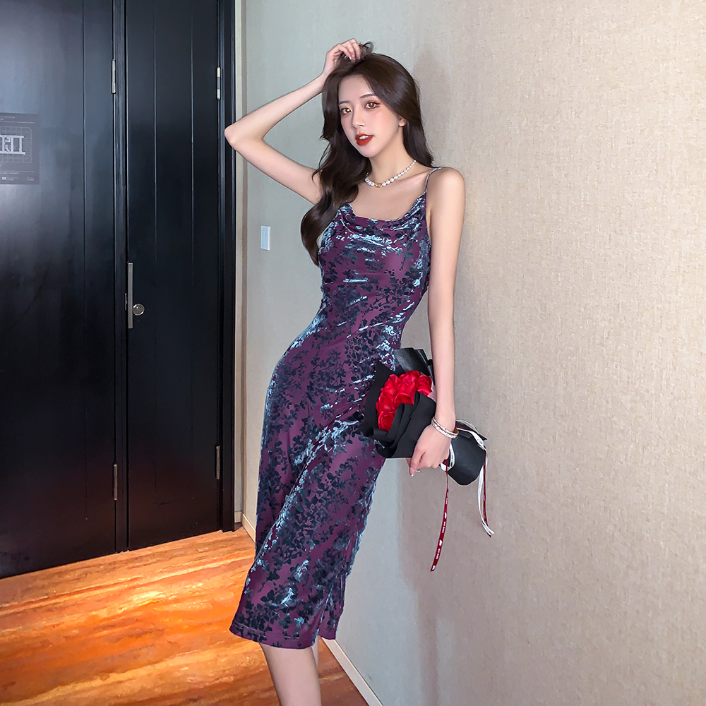 Outlet Burning flowers sexy slim mesh sling dress