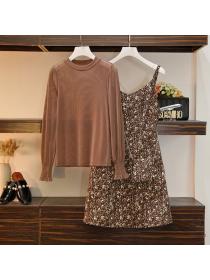 [L-4XL]Spring new plus size women's slimming mesh top suspender skirt suit