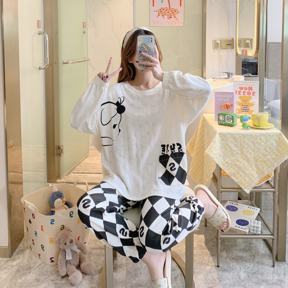Outlet Cotton wears outside sweet homewear round neck pajamas for women