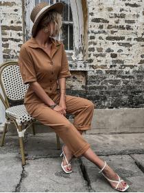 On Sale European style short sleeve pure Casual jumpsuit for women