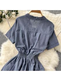 Outlet Korean style jacquard cstand collar light slim dress