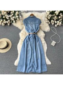 Outlet Korean style spring long skirt denim dress for women