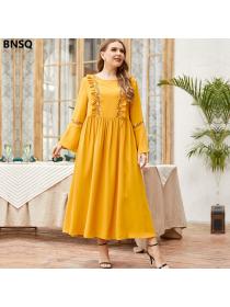 Outlet Printing yellow lace long sleeve dress for women