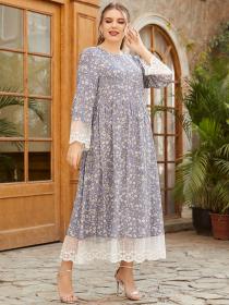 Outlet Printing long sleeve lace long dress for women