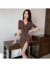On Sale Slim split long dress Korean style folds dress for women