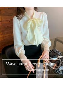 Outlet Frenum jacquard bottoming bow shirt for women