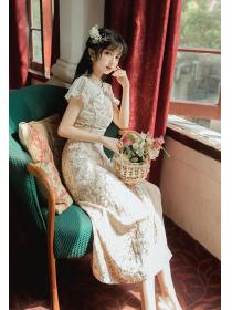 Outlet Floral embroidery cheongsam retro dress