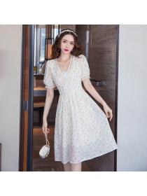 Outlet Long chiffon floral pinched waist embroidery dress