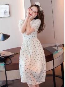 Outlet Long chiffon floral pinched waist embroidery dress