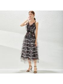 Outlet Floral vacation dress gauze Western style long dress