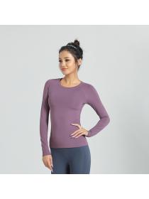 Autumn new fitness sports yoga tops Women's nylon fitness clothes Round-neck long-sleeved yoga clothes
