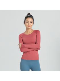 Autumn new fitness sports yoga tops Women's nylon fitness clothes Round-neck long-sleeved yoga clothes