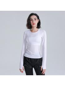 Autumn running sports yoga top women's mesh breathable stretch round-neck long-sleeved gym traini...