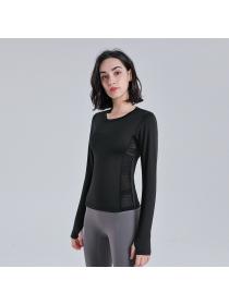 Autumn running sports yoga top women's mesh breathable stretch round-neck long-sleeved gym training clothes