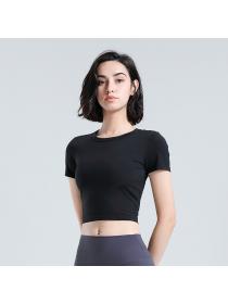 Summer slim yoga clothes women's fitness running sports round-neck short-sleeved quick-drying elastic T-shirt