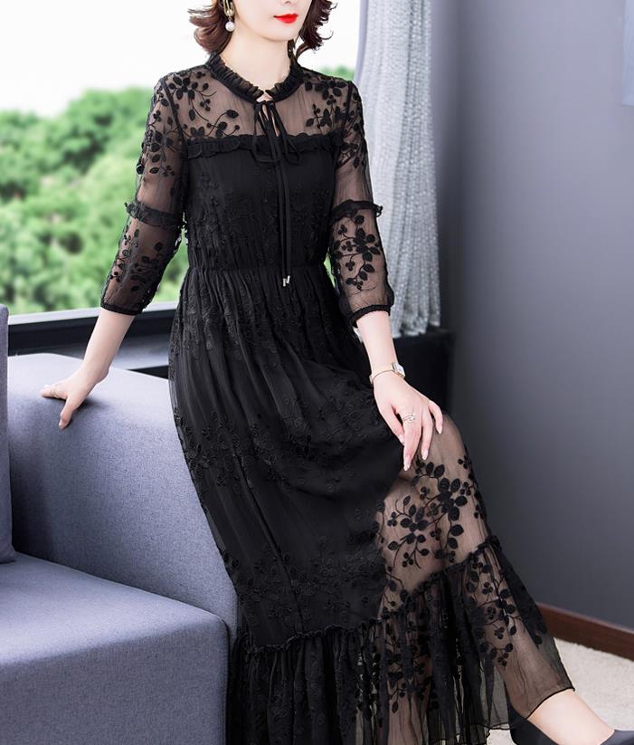 European Style Embroidery  Hollow Out Gauze Matching Dress