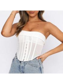 Outlet hot style Spring and summer Women's fashion fishbone mesh tube top corset short top