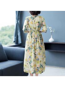 Outlet Fashion Summer drawstring floral V-neck slim dress for women