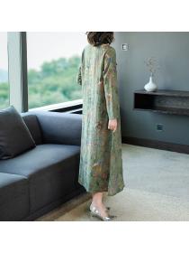 Outlet Chinese style cotton linen dress large yard long cheongsam