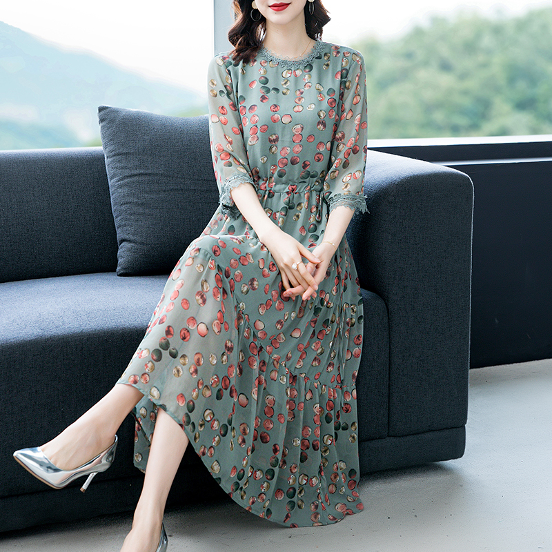 Outlet Printing spring floral chiffon long sleeve dress