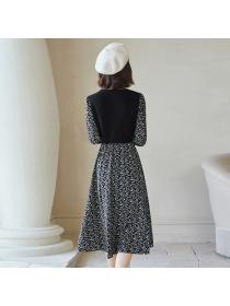 Outlet Pseudo-two France style long dress spring knitted dress