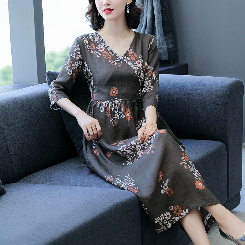 Outlet European Style Temperament printing light spring loose dress for women