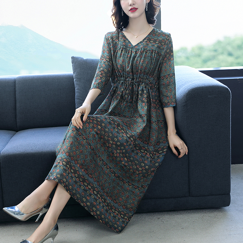 Outlet Spring and summer cotton linen Western style dress