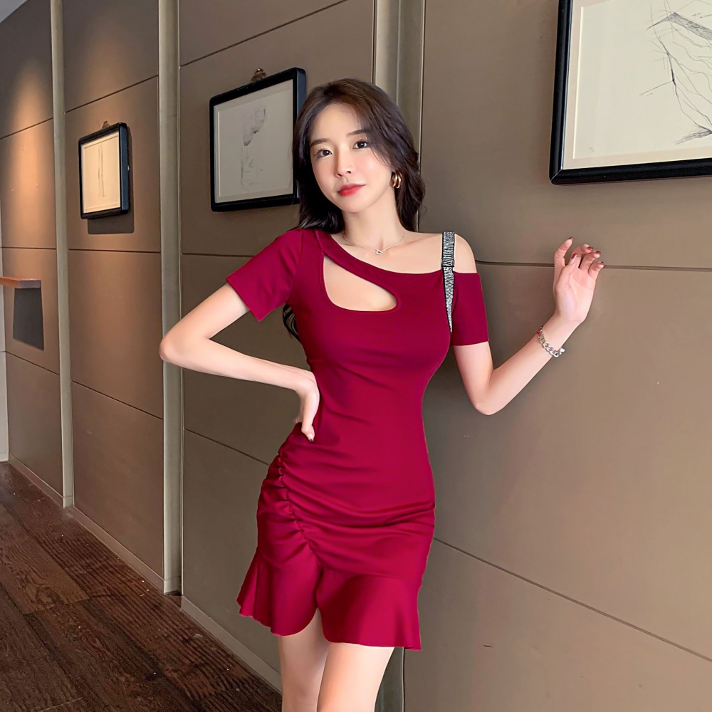 Outlet Lotus leaf edges tight sexy pure cotton hollow dress