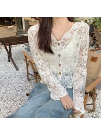 Outlet Spring V-neck lace cardigan wears outside crochet tops