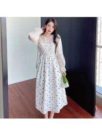 Outlet Splice pinched waist spring temperament long dress