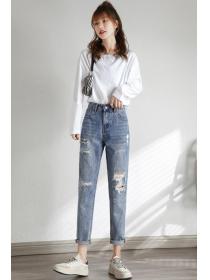 Outlet Outlet Straight-leg pants Worn holes jeans