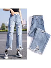 Outlet Spring new loose straight wide-leg pants hollow out casual jeans for women