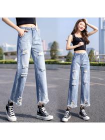 Outlet Spring new loose straight wide-leg pants hollow out casual jeans for women