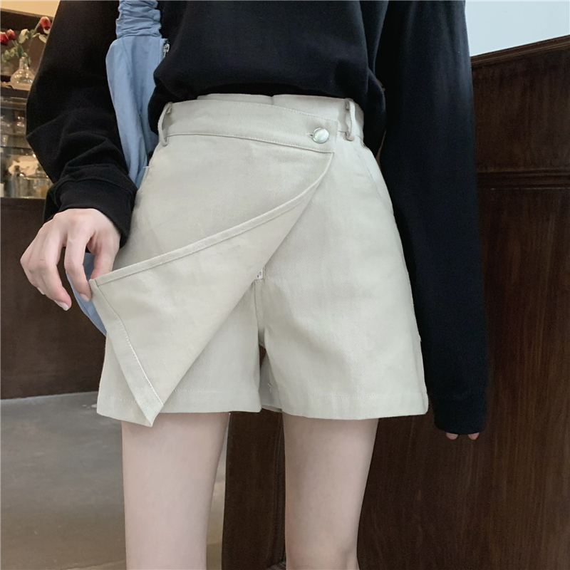 On Sale Slim wide leg high waist shorts black retro culottes