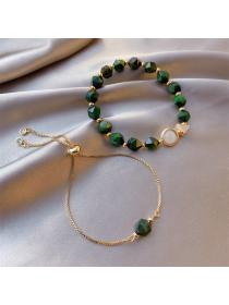 Outlet Simple style green bracelet Korean fashion personality bracelet 2-piece set adjustable bra...
