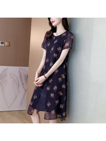 Outlet Western style real silk luxurious silk summer middle-aged dress