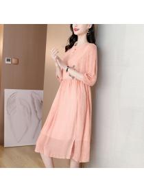 Outlet Embroidered long pinched waist art spring dress