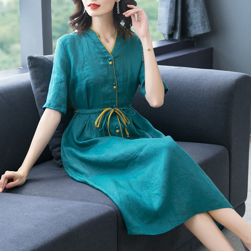 Outlet Breathable slim long dress pinched waist long dress