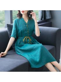 Outlet Breathable slim long dress pinched waist long dress