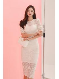 Korean Style Lace Matching Slim Nobel Dress