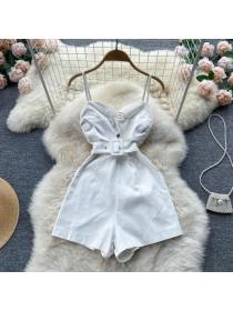 On Sale High waist spring sling jumpsuit wrapped chest loose shorts