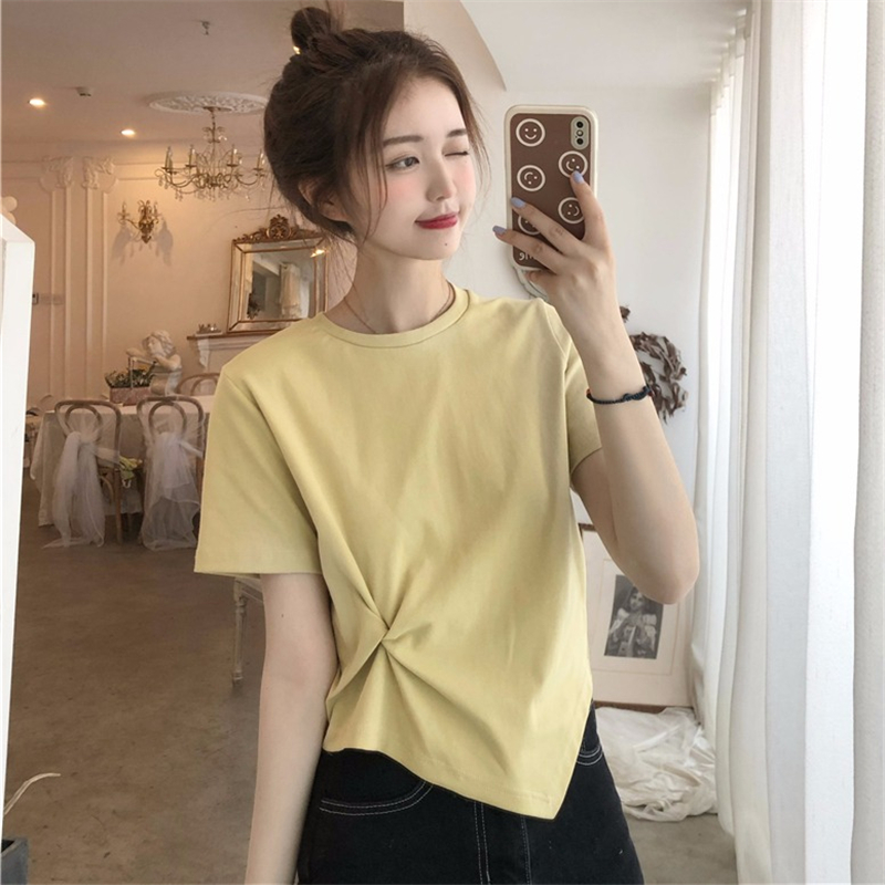 Outlet Tie pure T-shirt short short sleeve tops for women